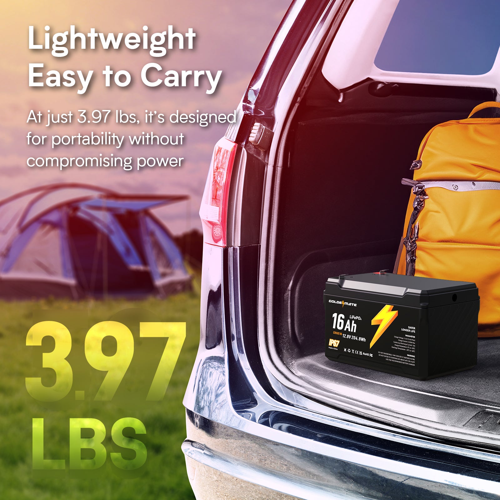 GoldenMate 12V 16Ah IP67 Waterproof LiFePO4 Lithium Battery - Goldenmate BatteryGoldenMate 12V 16Ah IP67 Waterproof LiFePO4 Lithium Battery