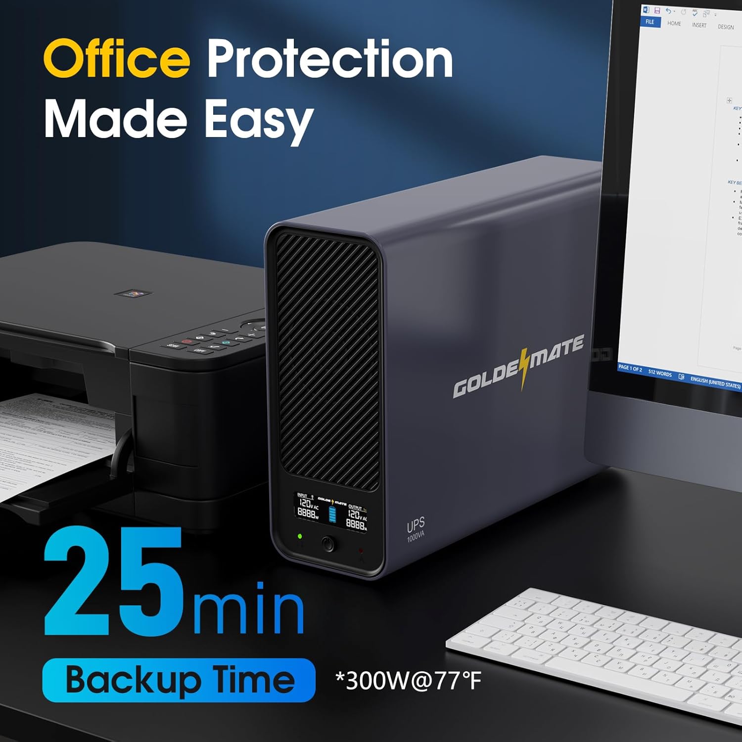 1000VA/600W LiFePO4 UPS 8-Outlet - Goldenmate Battery1000VA/600W LiFePO4 UPS 8-Outlet