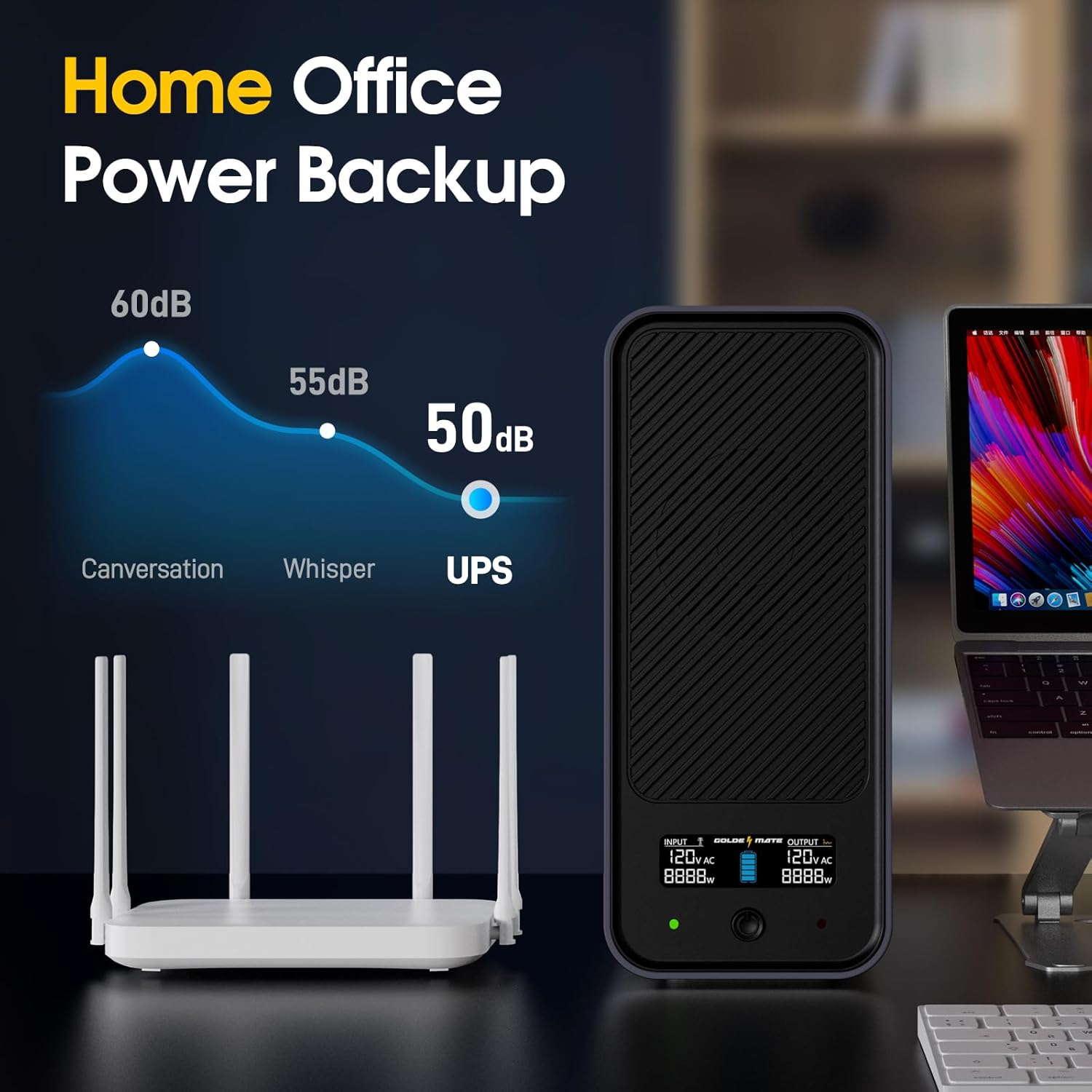 1000VA/600W LiFePO4 UPS 8-Outlet - Goldenmate Battery1000VA/600W LiFePO4 UPS 8-Outlet