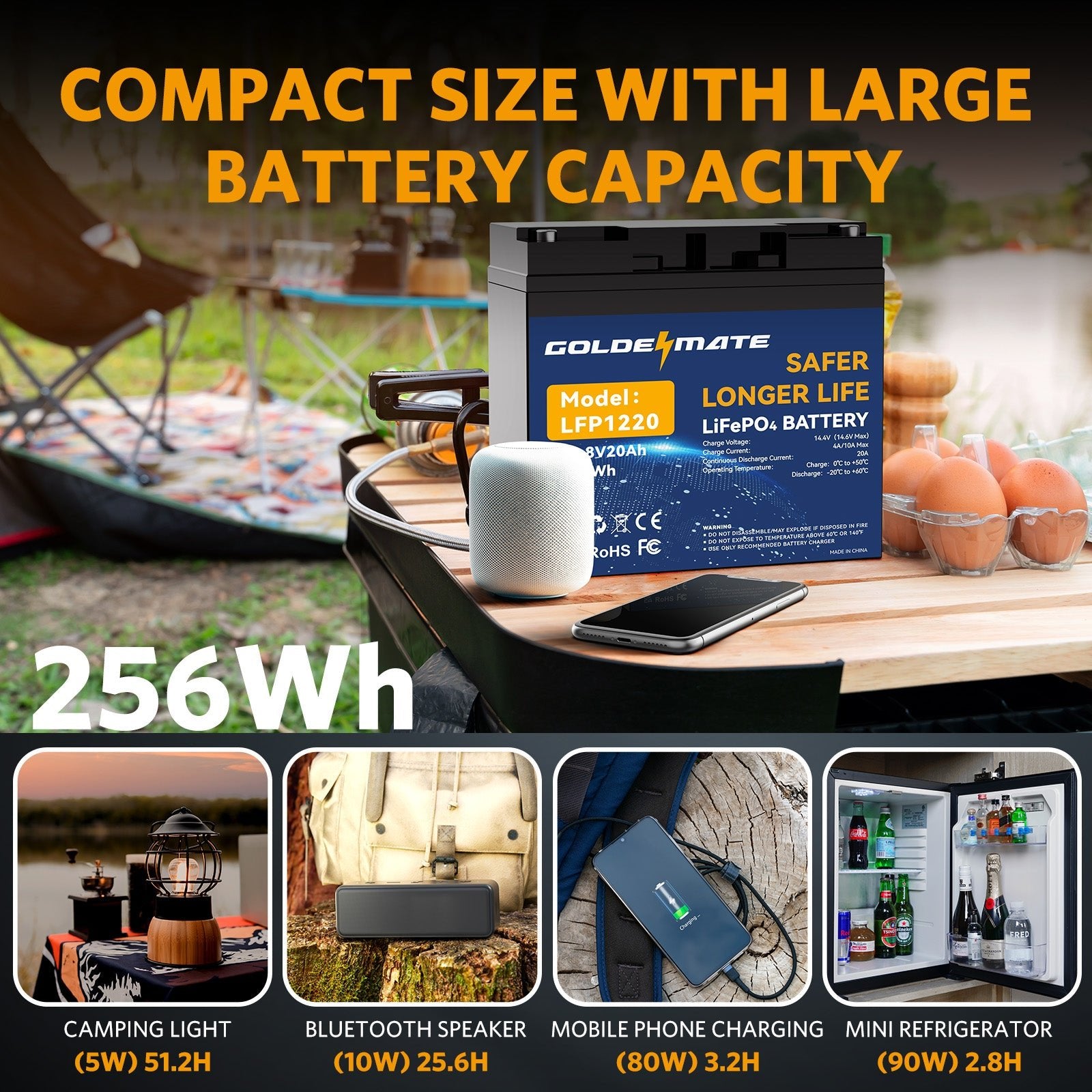 GoldenMate 12V 20Ah IP67 Waterproof LiFePO4 Lithium Battery - Goldenmate BatteryGoldenMate 12V 20Ah IP67 Waterproof LiFePO4 Lithium Battery