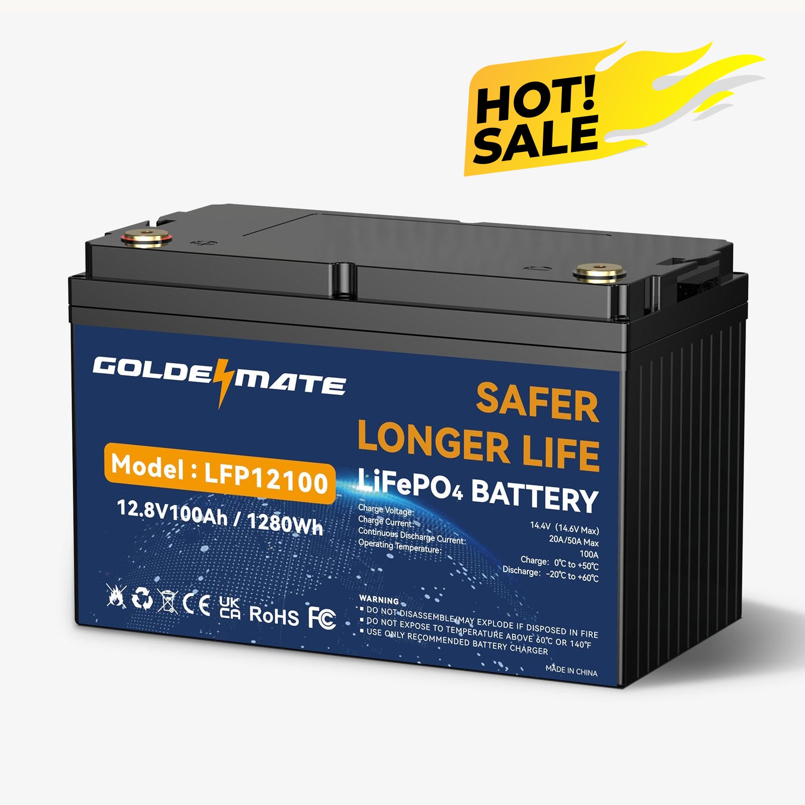 GoldenMate 12V 100Ah Group 31 LiFePO4 Lithium Battery