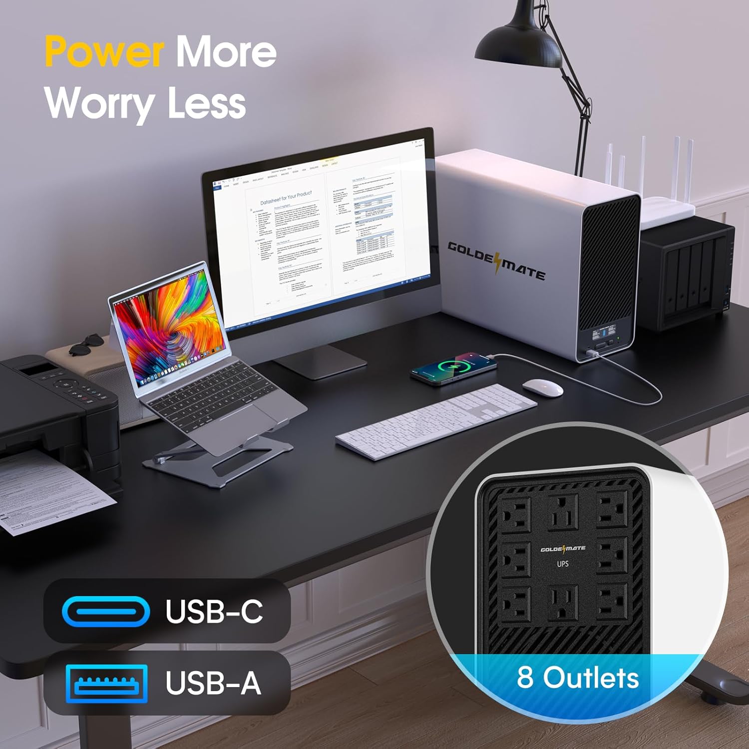 2000VA/1600W LiFePO4 Online UPS 8-Outlet NAS