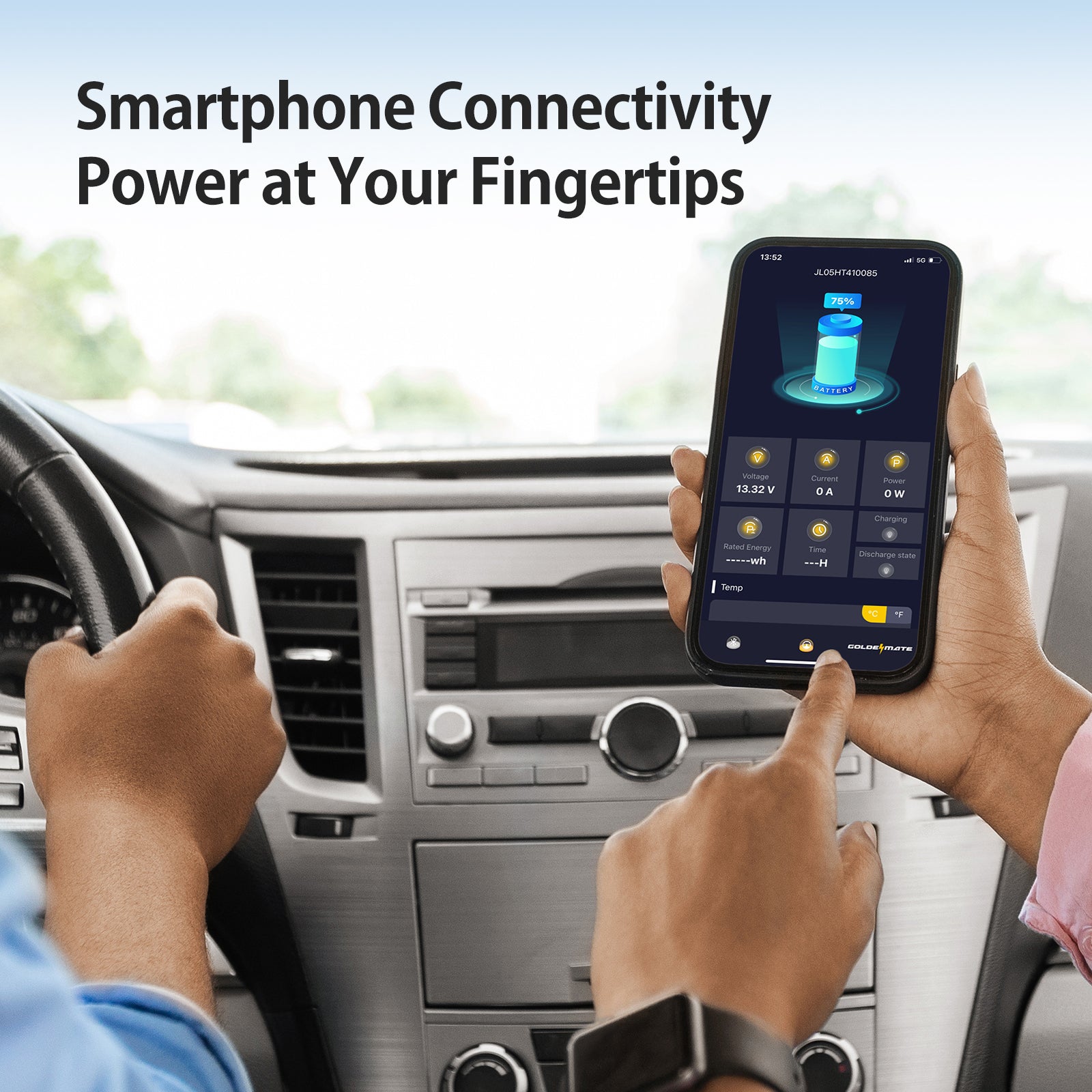 GoldenMate Orion1000 12V 100Ah IP67 Waterproof LiFePO4 Battery with LCD Display & APP Monitoring