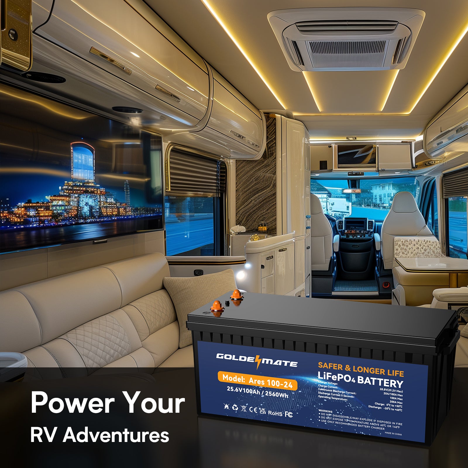 Goldenmate 24V 100Ah LiFePO4 Lithium Battery