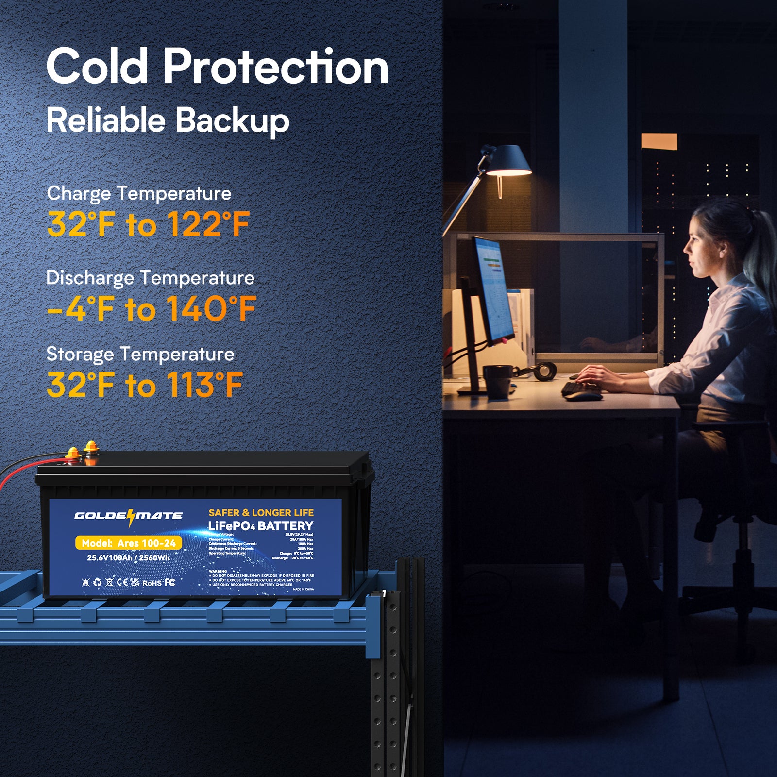 Goldenmate 24V 100Ah LiFePO4 Lithium Battery