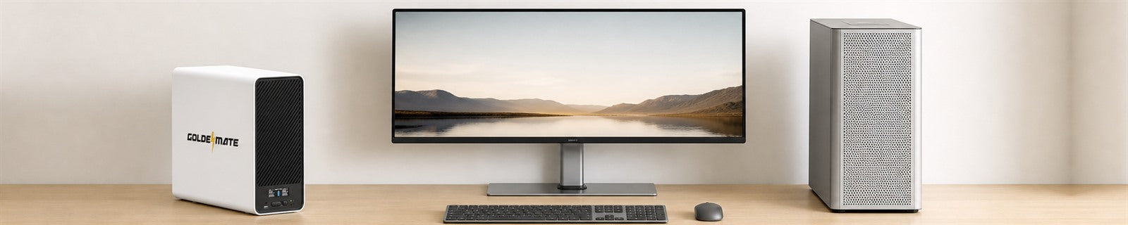 GoldenMate AVR UPS protecting a professional desktop workstation