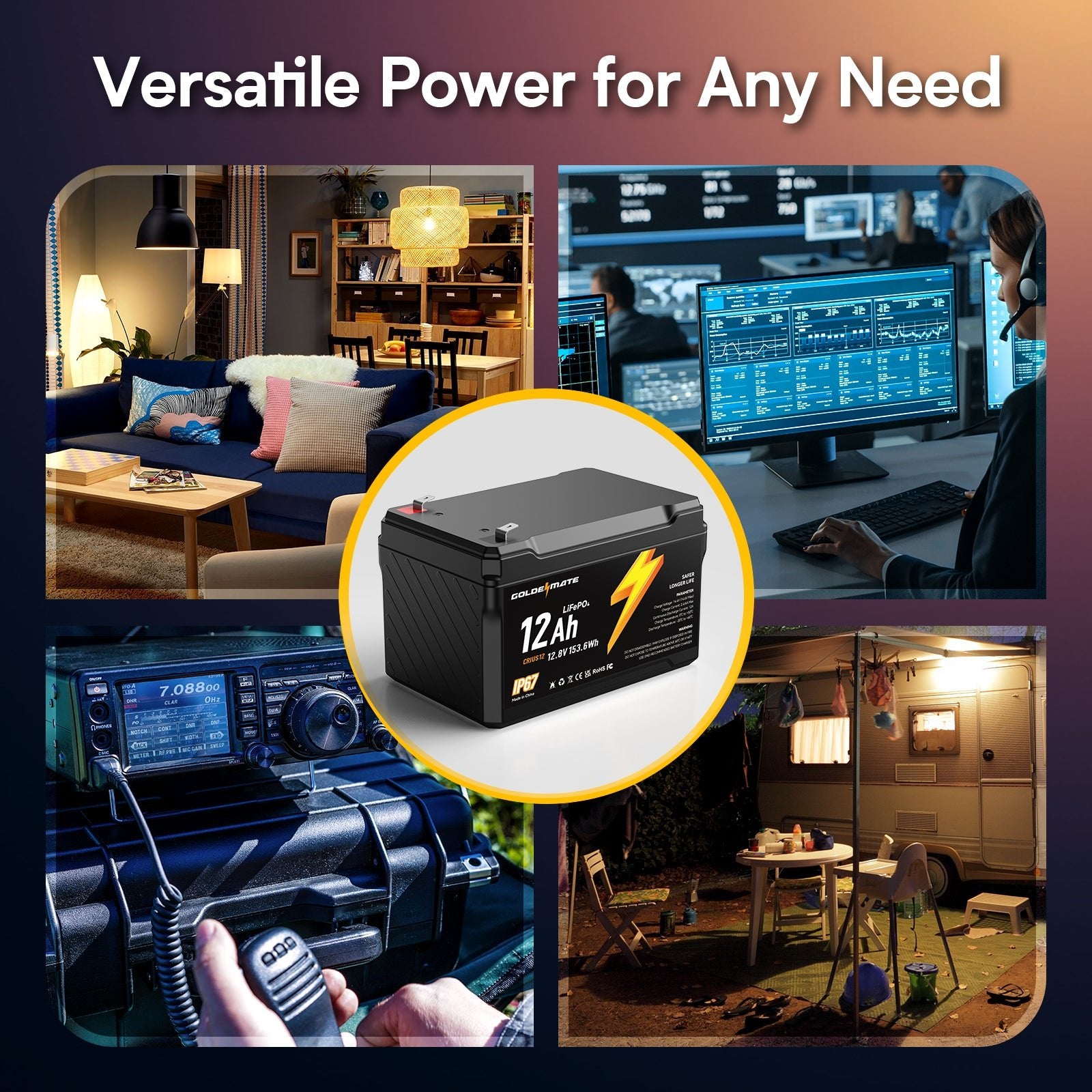 GoldenMate 12V 12Ah IP67 Waterproof LiFePO4 Lithium Battery - Goldenmate BatteryGoldenMate 12V 12Ah IP67 Waterproof LiFePO4 Lithium Battery