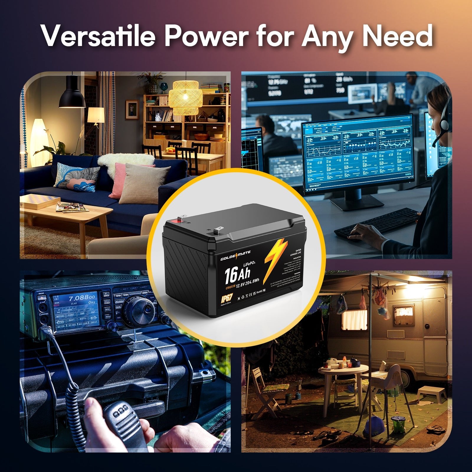 Support the gear that stays ready after dark - 12V 16Ah IP67 Waterproof LiFePO4 Lithium Battery