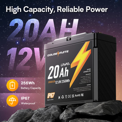 GoldenMate 12V 20Ah IP67 Waterproof LiFePO4 Lithium Battery - Goldenmate BatteryGoldenMate 12V 20Ah IP67 Waterproof LiFePO4 Lithium Battery