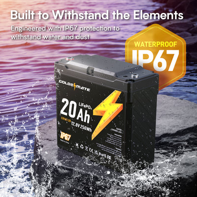 GoldenMate 12V 20Ah IP67 Waterproof LiFePO4 Lithium Battery - Goldenmate BatteryGoldenMate 12V 20Ah IP67 Waterproof LiFePO4 Lithium Battery