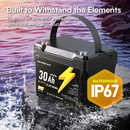GoldenMate 12V 30Ah IP67 Waterproof LiFePO4 Lithium Battery - Goldenmate BatteryGoldenMate 12V 30Ah IP67 Waterproof LiFePO4 Lithium Battery