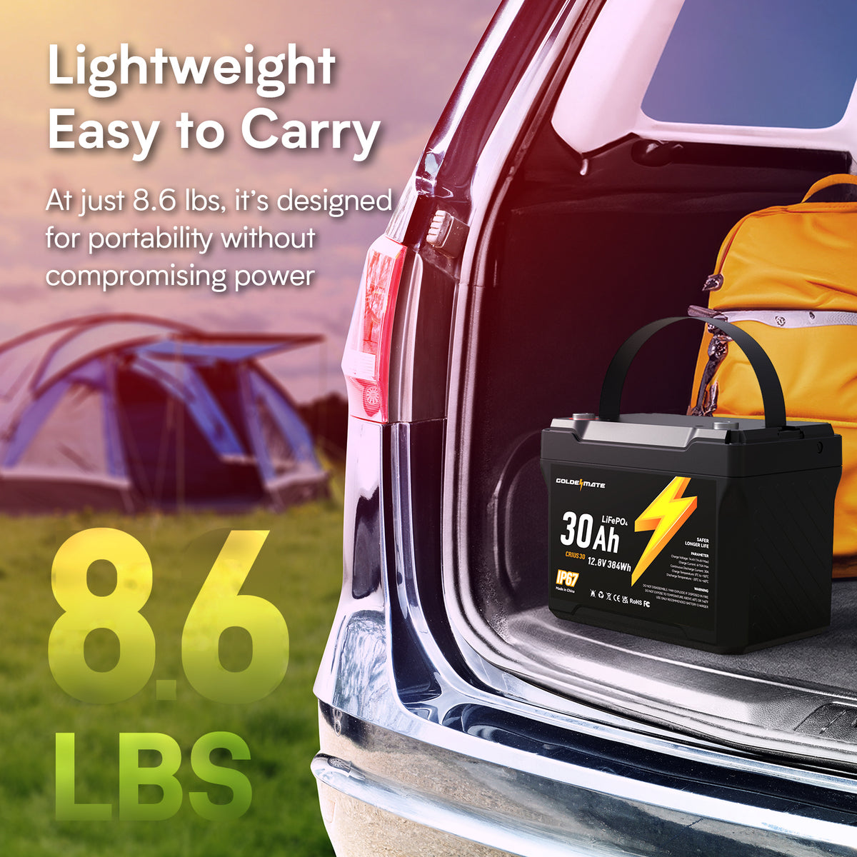 Carry a bigger reserve by the handle - 12V 30Ah IP67 wasserdichte LiFePO4 Lithiumbatterie