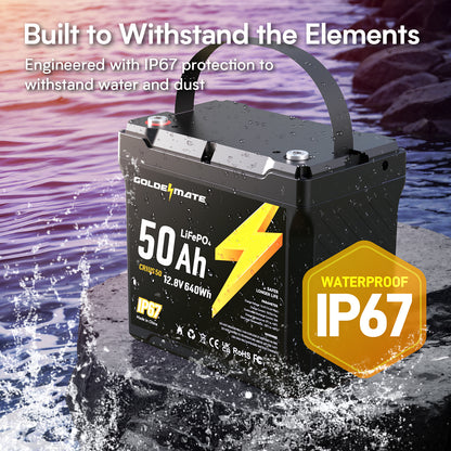 GoldenMate 12V 50Ah IP67 Waterproof LiFePO4 Lithium Battery - Goldenmate BatteryGoldenMate 12V 50Ah IP67 Waterproof LiFePO4 Lithium Battery