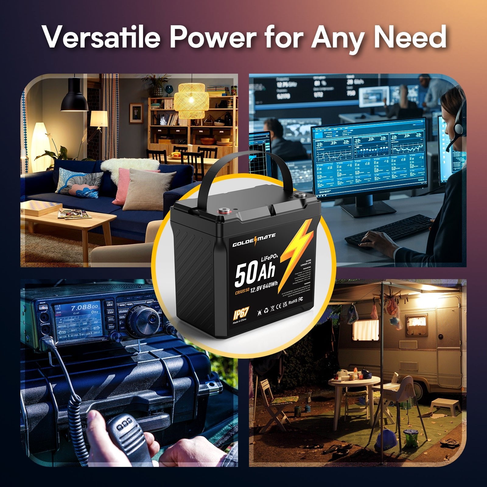 GoldenMate 12V 50Ah IP67 Waterproof LiFePO4 Lithium Battery - Goldenmate BatteryGoldenMate 12V 50Ah IP67 Waterproof LiFePO4 Lithium Battery