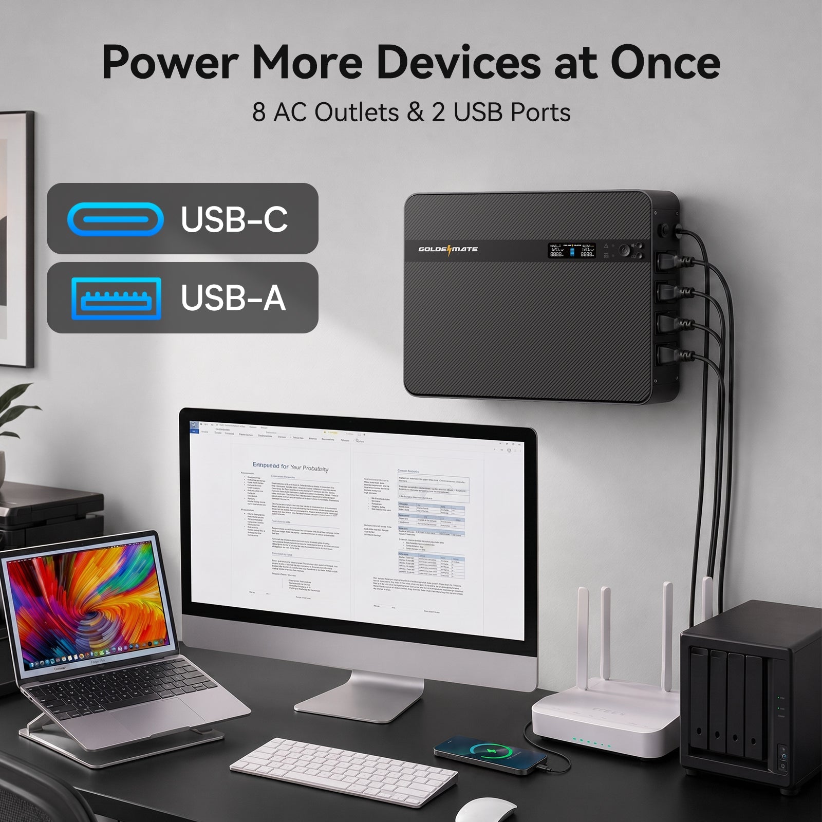 Bring a fuller workstation onto one source - 1500VA/1000W LiFePO4 UPS Wall-Mount
