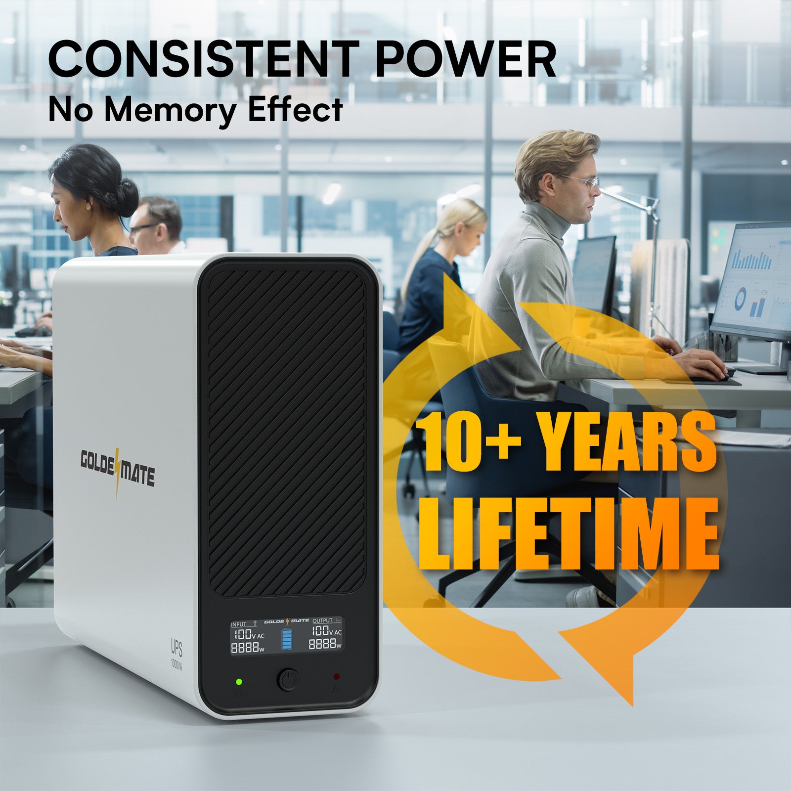 GoldenMate Back-UPS 1000VA/800W 8 Outlets LiFePO4 Battery Backup and Surge Protector
