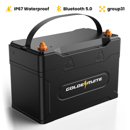 GoldenMate 12V 100Ah Group 31 IP67 Waterproof Bluetooth LiFePO4 Lithium Battery CRIUS100B - Goldenmate BatteryGoldenMate 12V 100Ah Group 31 IP67 Waterproof Bluetooth LiFePO4 Lithium Battery CRIUS100B