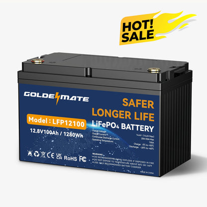 GoldenMate 12V 100Ah Group 31 LiFePO4 Lithium Battery