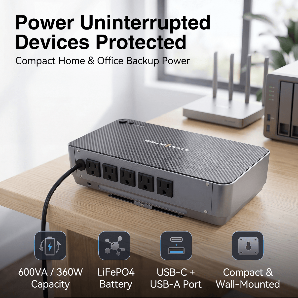 Put backup power where the equipment lives - 600VA/360W LiFePO4 UPS Wall-Mount