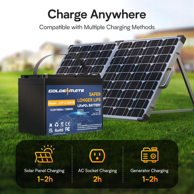 GoldenMate 12V 100Ah Group 24 Bluetooth LiFePO4 Lithium Battery - Goldenmate BatteryGoldenMate 12V 100Ah Group 24 Bluetooth LiFePO4 Lithium Battery