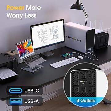 Keep the working side of the office together - 1500VA/1000W LiFePO4 UPS 8 Outlets (296Wh) AVR