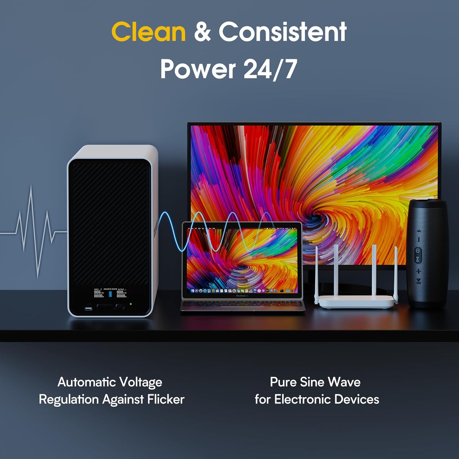 Correct unstable power before using the battery - 1500VA/1200W LiFePO4 UPS 8 Outlets (296Wh) AVR