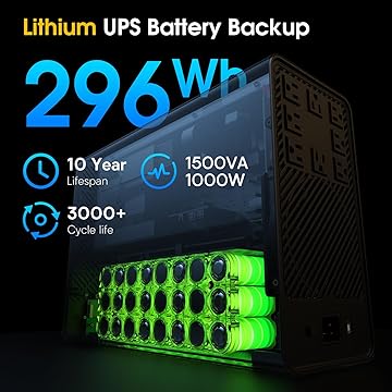 A battery designed for years of backup events - 1500VA/1000W LiFePO4 UPS 8 Outlets (296Wh) AVR