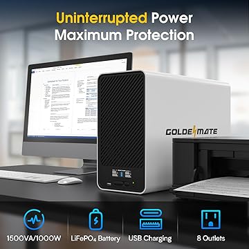 1500VA/1000W LiFePO4 UPS 8-Outlet - Goldenmate Battery1500VA/1000W LiFePO4 UPS 8-Outlet