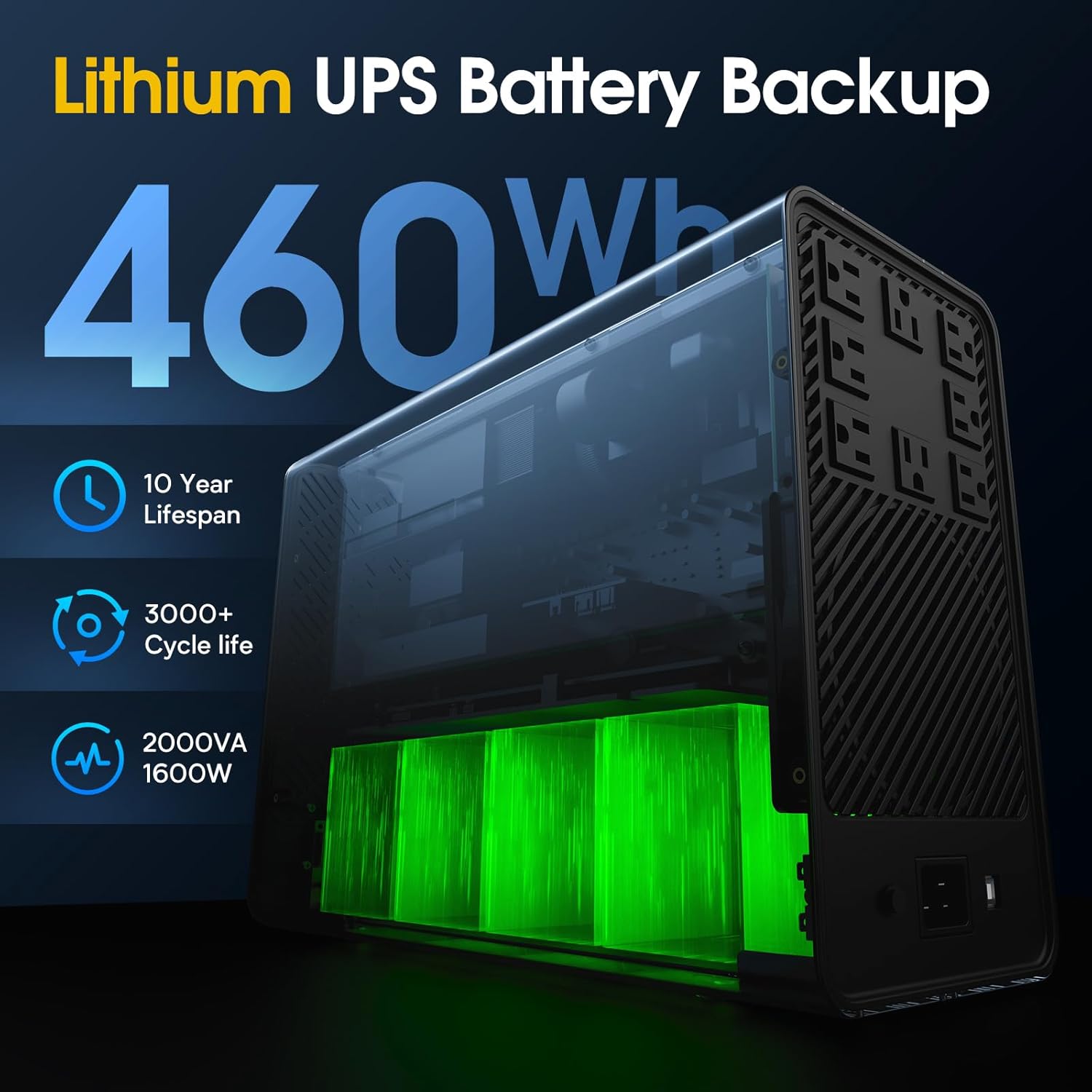 2000VA/1600W LiFePO4 Online UPS 8-Outlet NAS