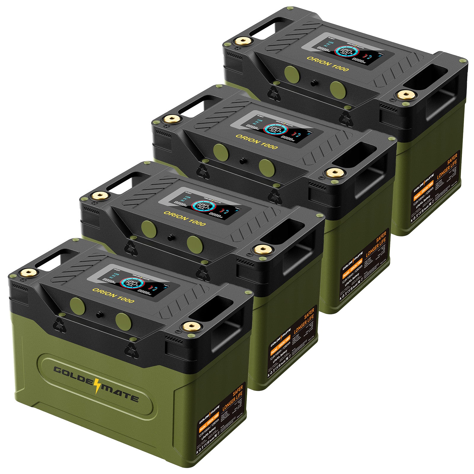 GoldenMate Orion1000 12V 100Ah IP67 Waterproof LiFePO4 Battery with LCD Display & APP Monitoring