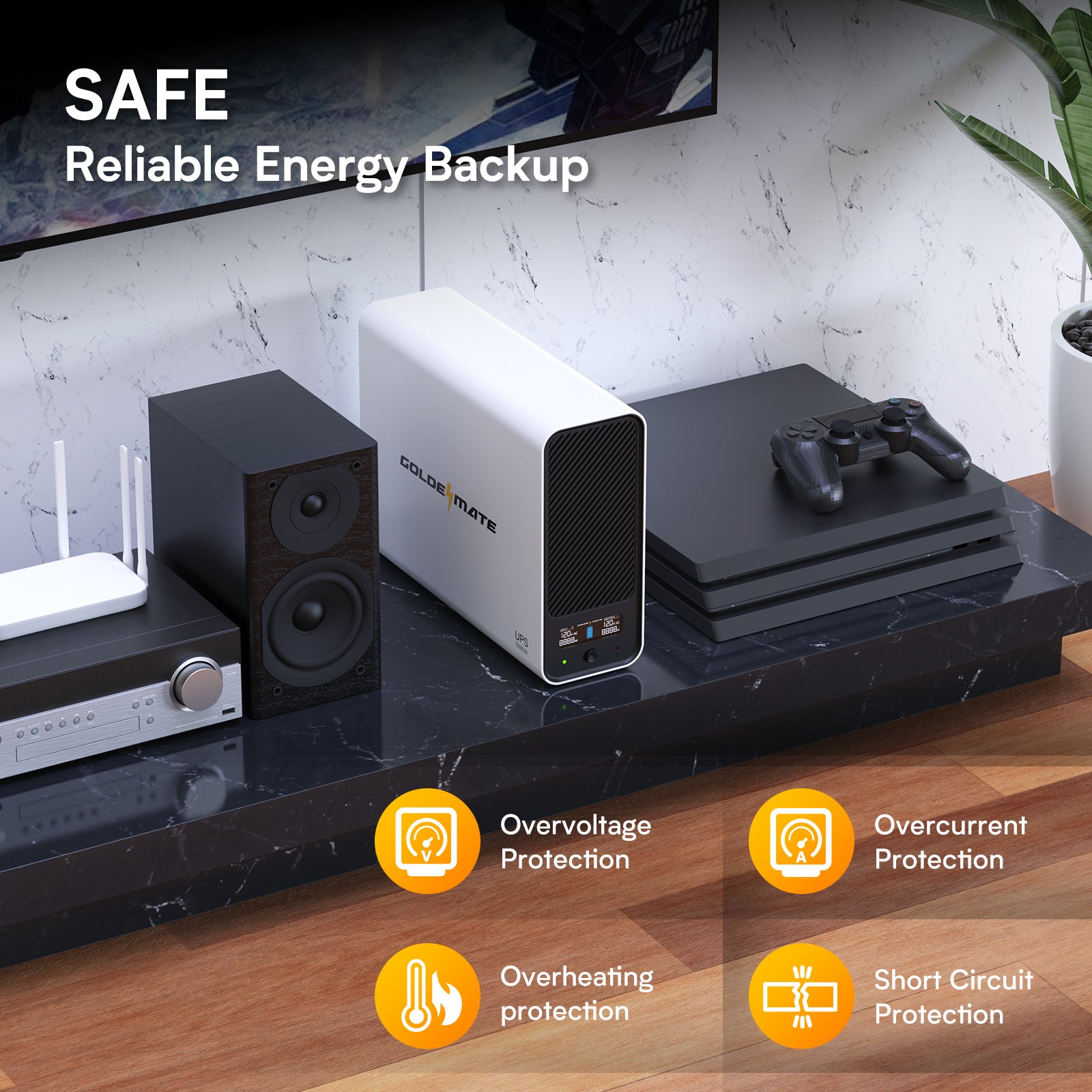 GoldenMate Back-UPS 1000VA/800W 8 Outlets LiFePO4 Battery Backup and Surge Protector