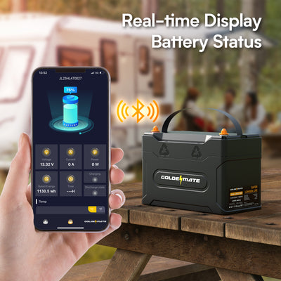 GoldenMate 12V 100Ah Group 31 IP67 Waterproof Bluetooth LiFePO4 Lithium Battery CRIUS100B - Goldenmate BatteryGoldenMate 12V 100Ah Group 31 IP67 Waterproof Bluetooth LiFePO4 Lithium Battery CRIUS100B