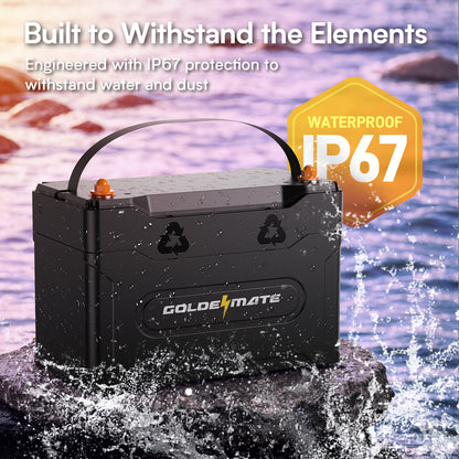 GoldenMate 12V 100Ah Group 31 IP67 Waterproof Bluetooth LiFePO4 Lithium Battery CRIUS100B - Goldenmate BatteryGoldenMate 12V 100Ah Group 31 IP67 Waterproof Bluetooth LiFePO4 Lithium Battery CRIUS100B