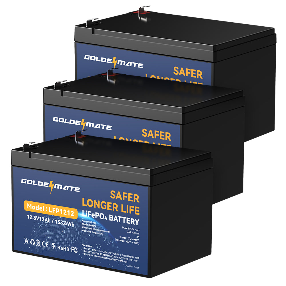 GOLDENMATE LiFePO4 12.8V 20Ah Lithium Battery Built-In BMS, 1 Pack