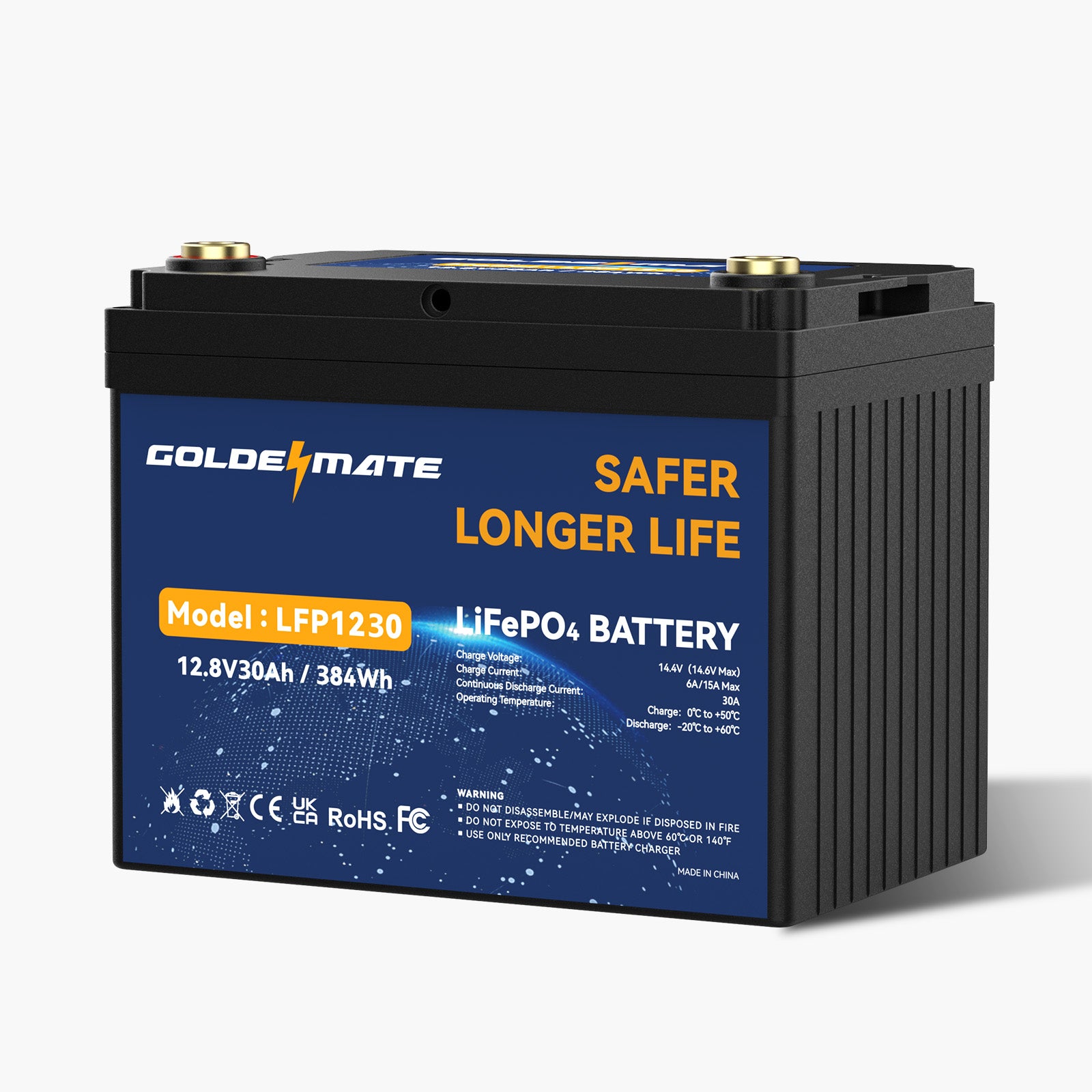 GoldenMate 12V 30Ah LiFePO4 Lithium Battery- 384Wh Energy, RV,Solar System,Trolling motor