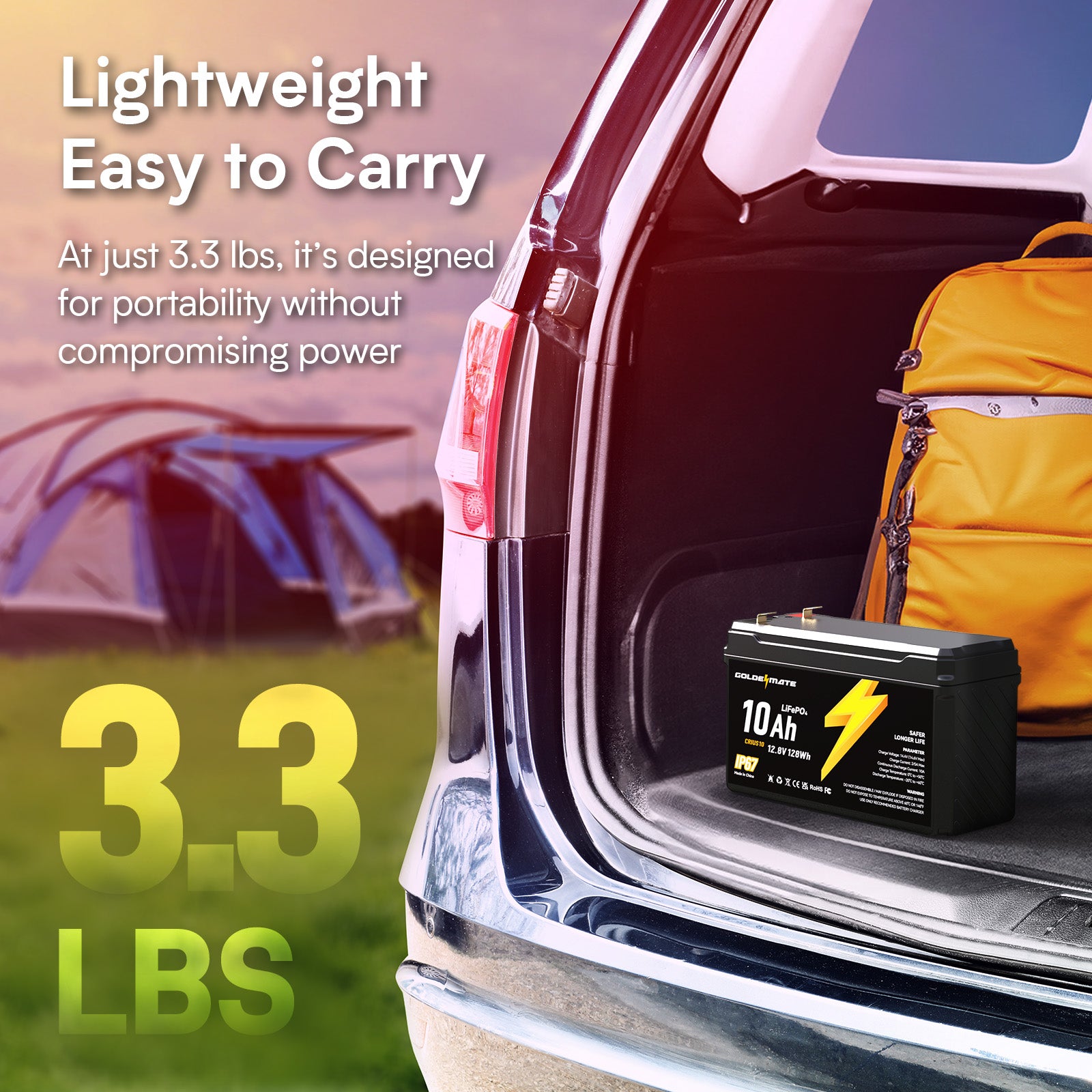 GoldenMate 12V 10Ah IP67 Waterproof LiFePO4 Lithium Battery