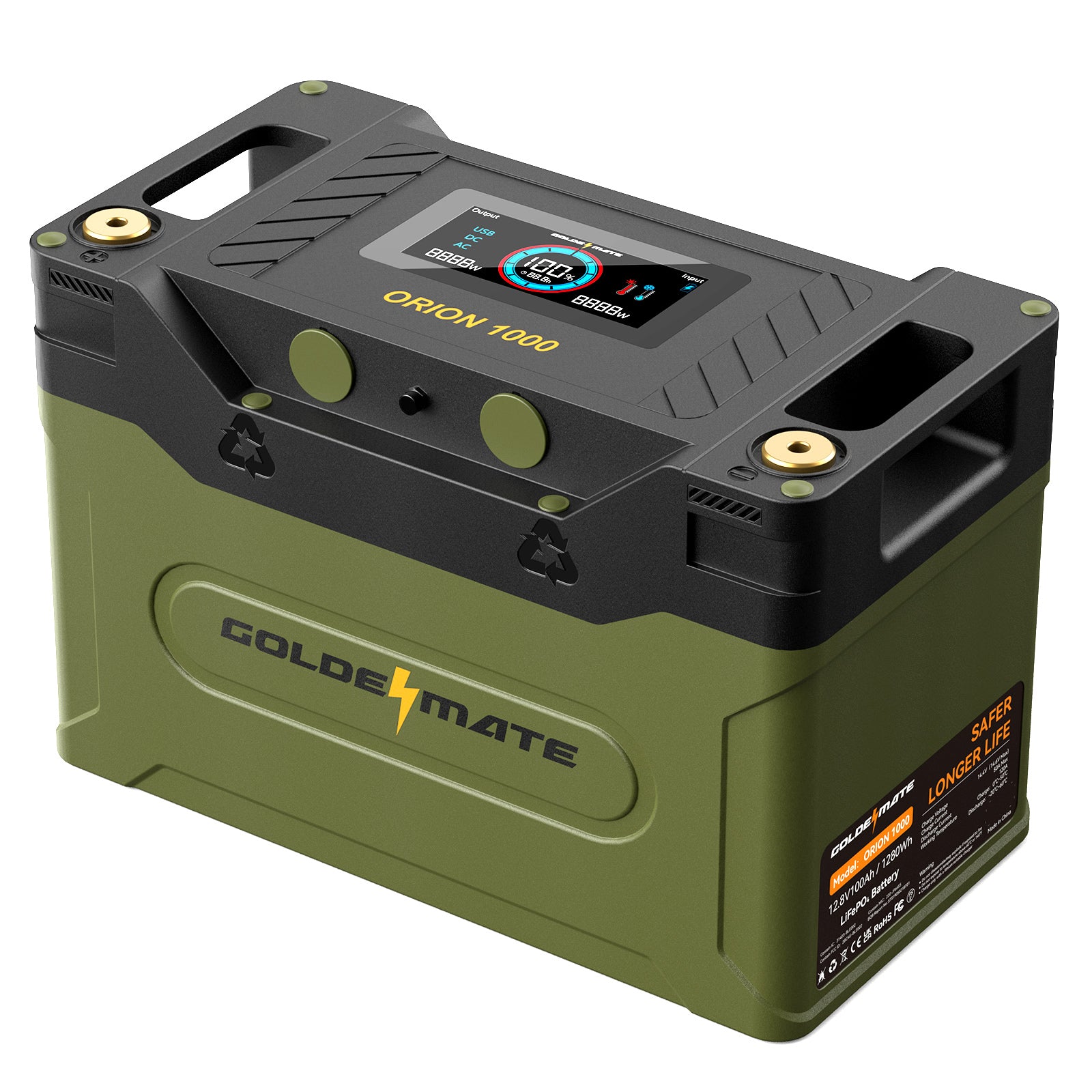 ⚡【72-Hour Best Price】GoldenMate Orion1000 Smart 12V 100Ah Group 31 Deep Cycle LiFePO4 Battery with LCD Display & APP Monitoring