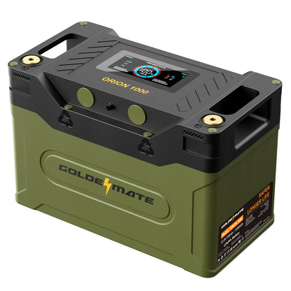 GoldenMate Orion1000 12V 100Ah IP67 Waterproof LiFePO4 Battery with LCD Display & APP Monitoring