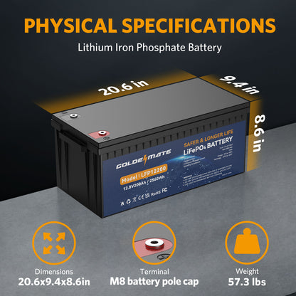 GoldenMate 12V 200Ah LiFePO4 Deep Cycle Lithium Battery