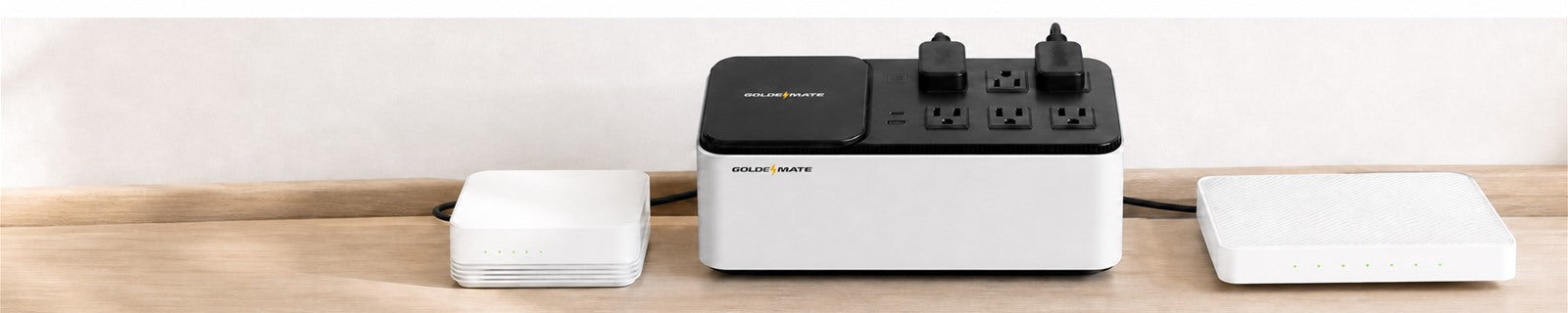 GoldenMate UPS Basic protecting a home modem and Wi-Fi router