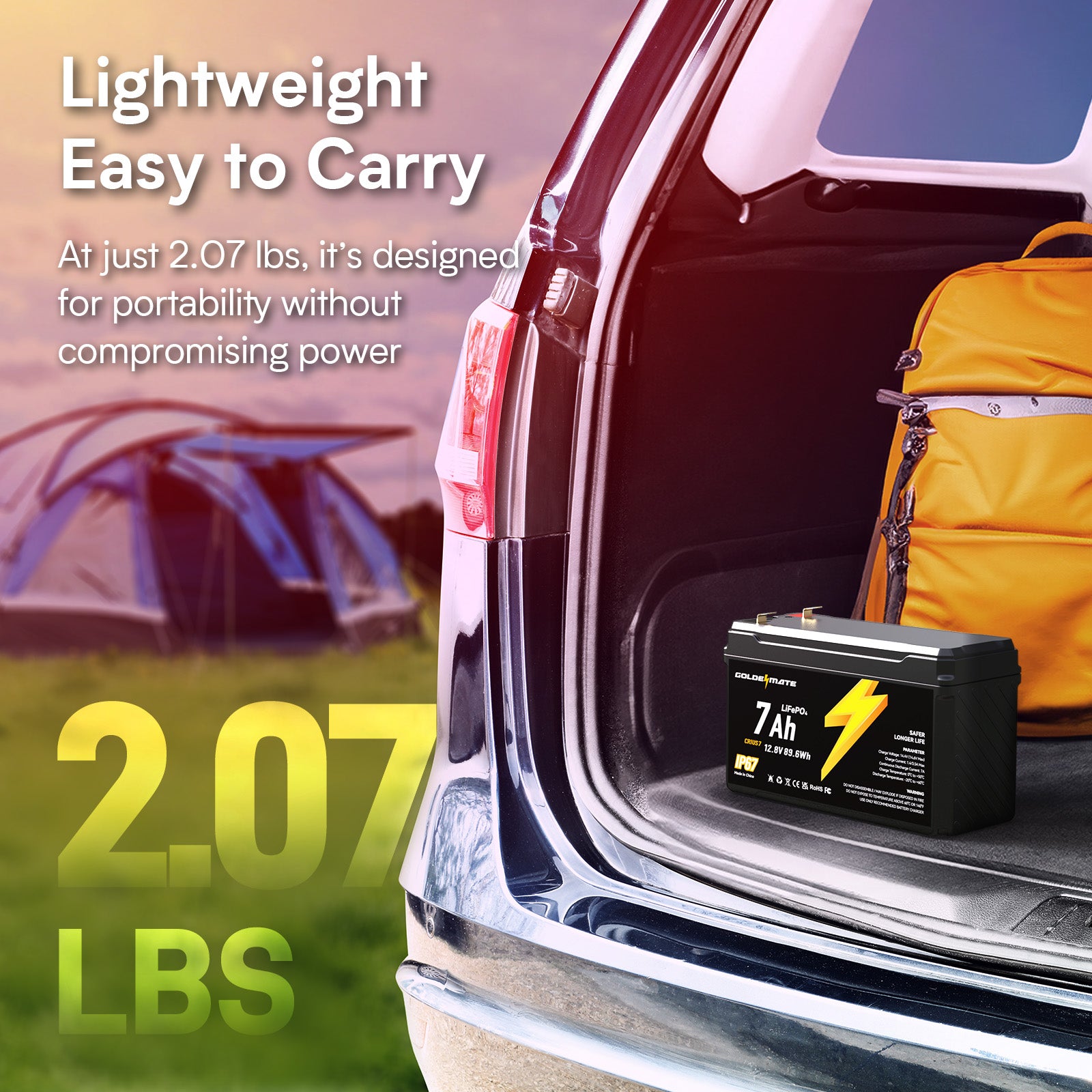 GoldenMate 12V 7Ah IP67 Waterproof LiFePO4 Lithium Battery