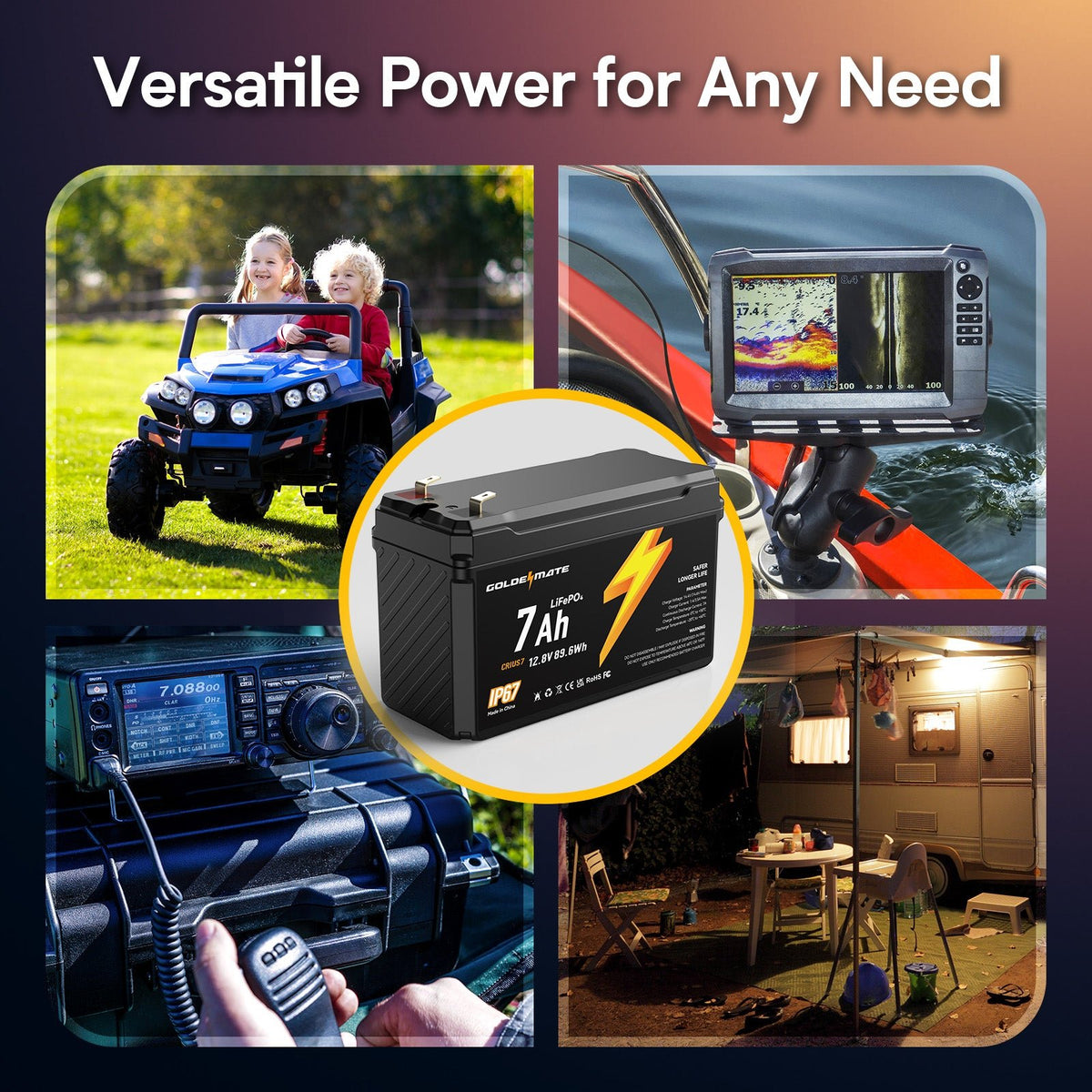 A practical fit for compact electronics - 12V 7Ah IP67 Waterproof LiFePO4 Lithium Battery