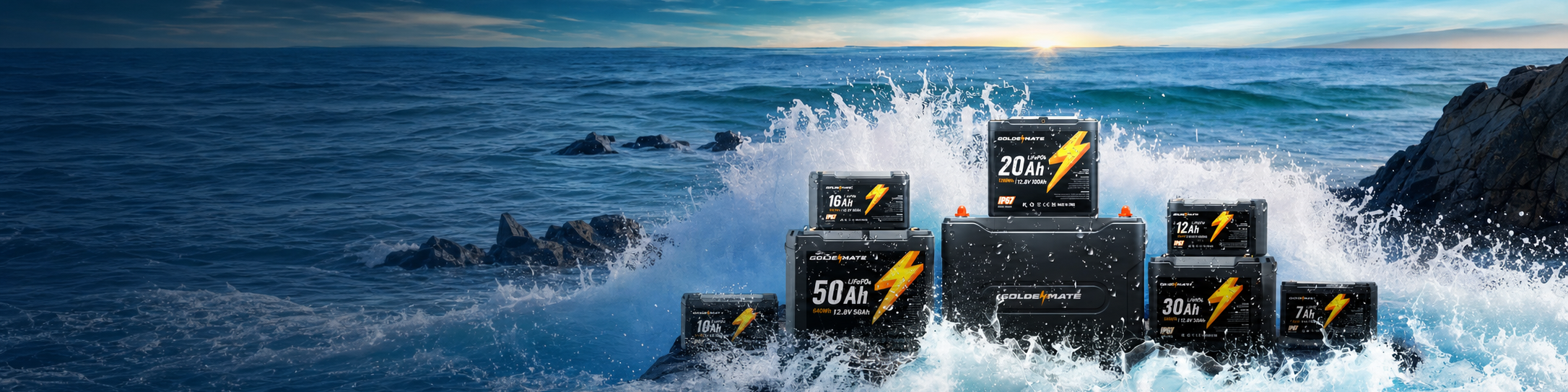 GoldenMate waterproof LiFePO4 batteries for outdoor and marine use